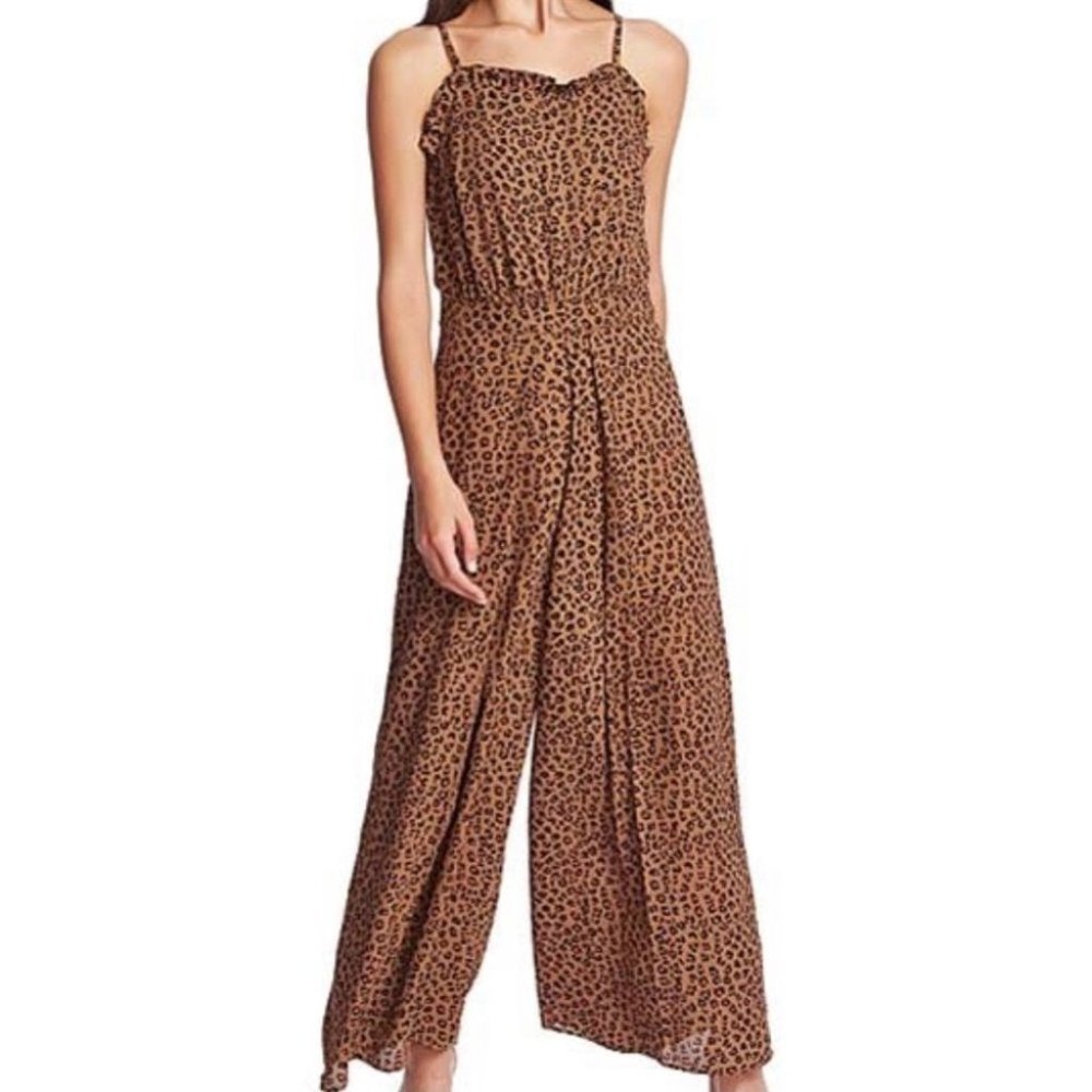 NWOT CeCe Leopard Print Adjustable Strap Trouser Style Jumpsuit Size 14